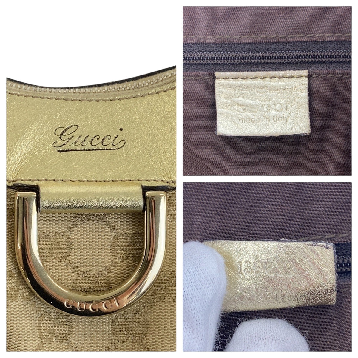 GUCCI Shoulder Bag 189833 GG canvas Beige Gold GoldMetal Abbey