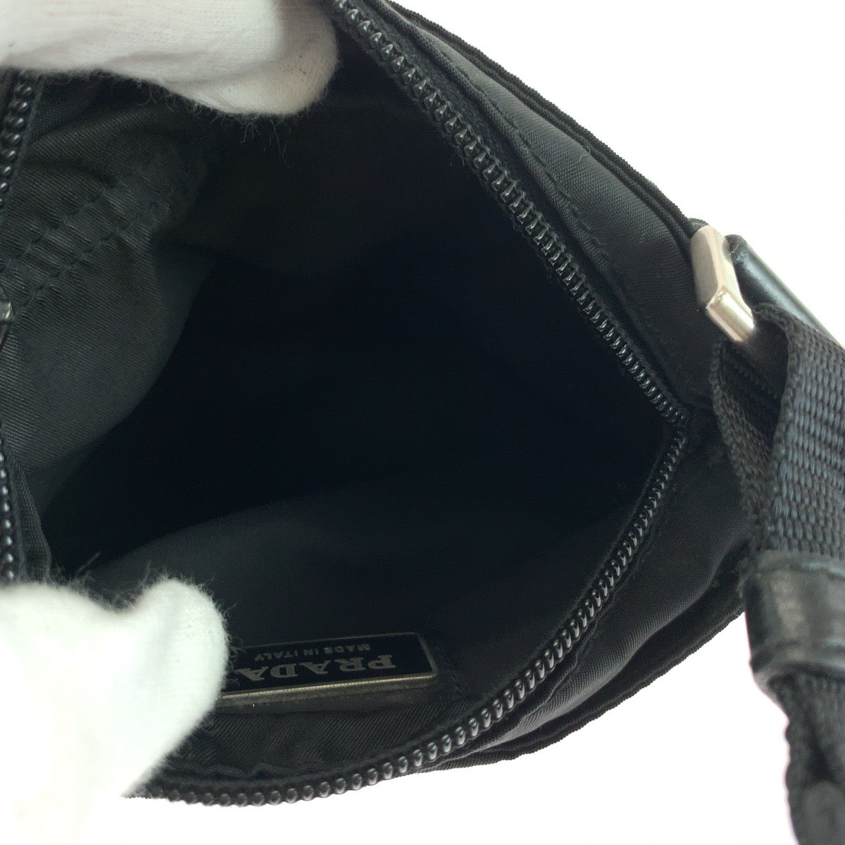 PRADA Shoulder Bag Nylon Black SilverMetal Test Triangle With logo