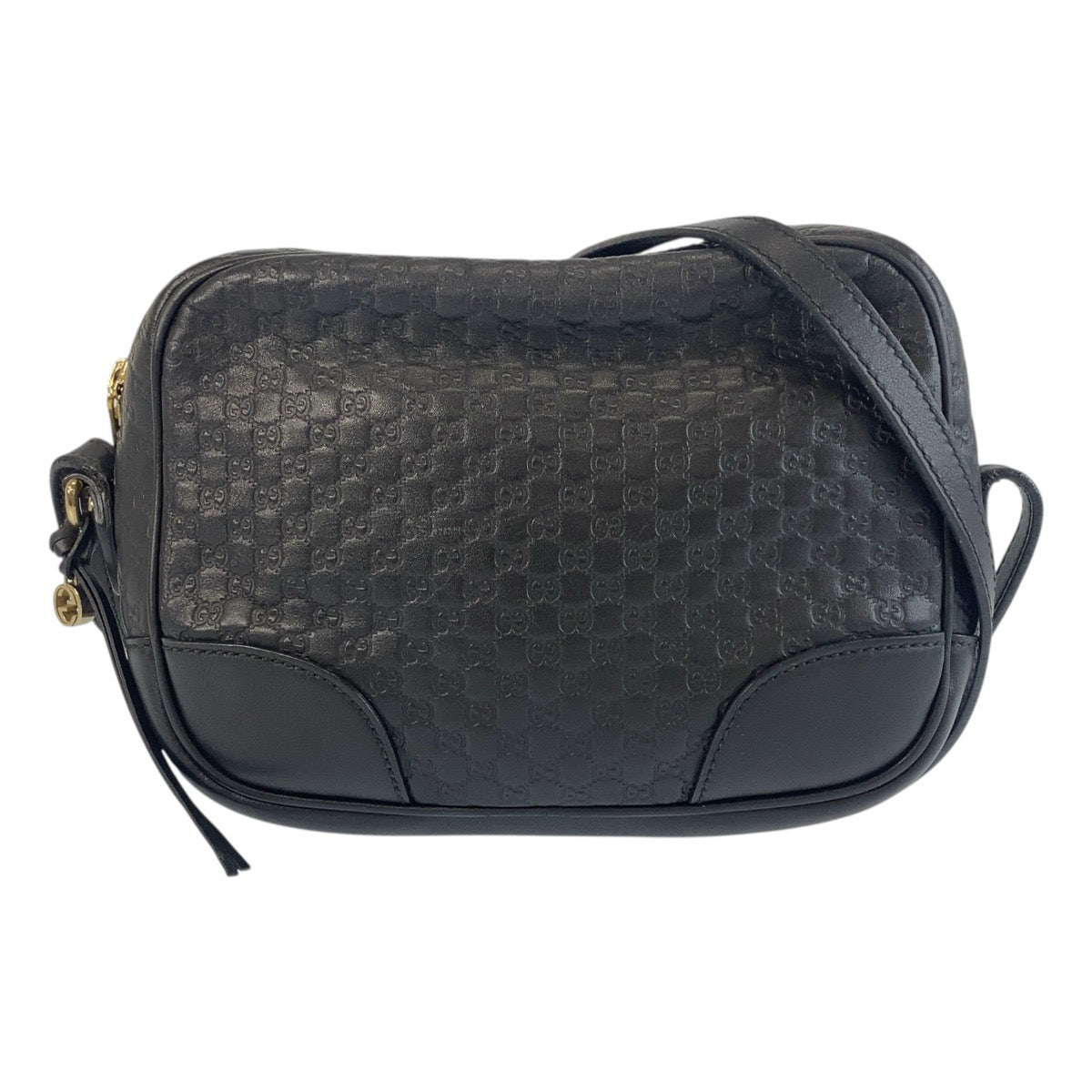 GUCCI Shoulder Bag 449418 leather Black GoldMetal Micro Guccissima Interlocking