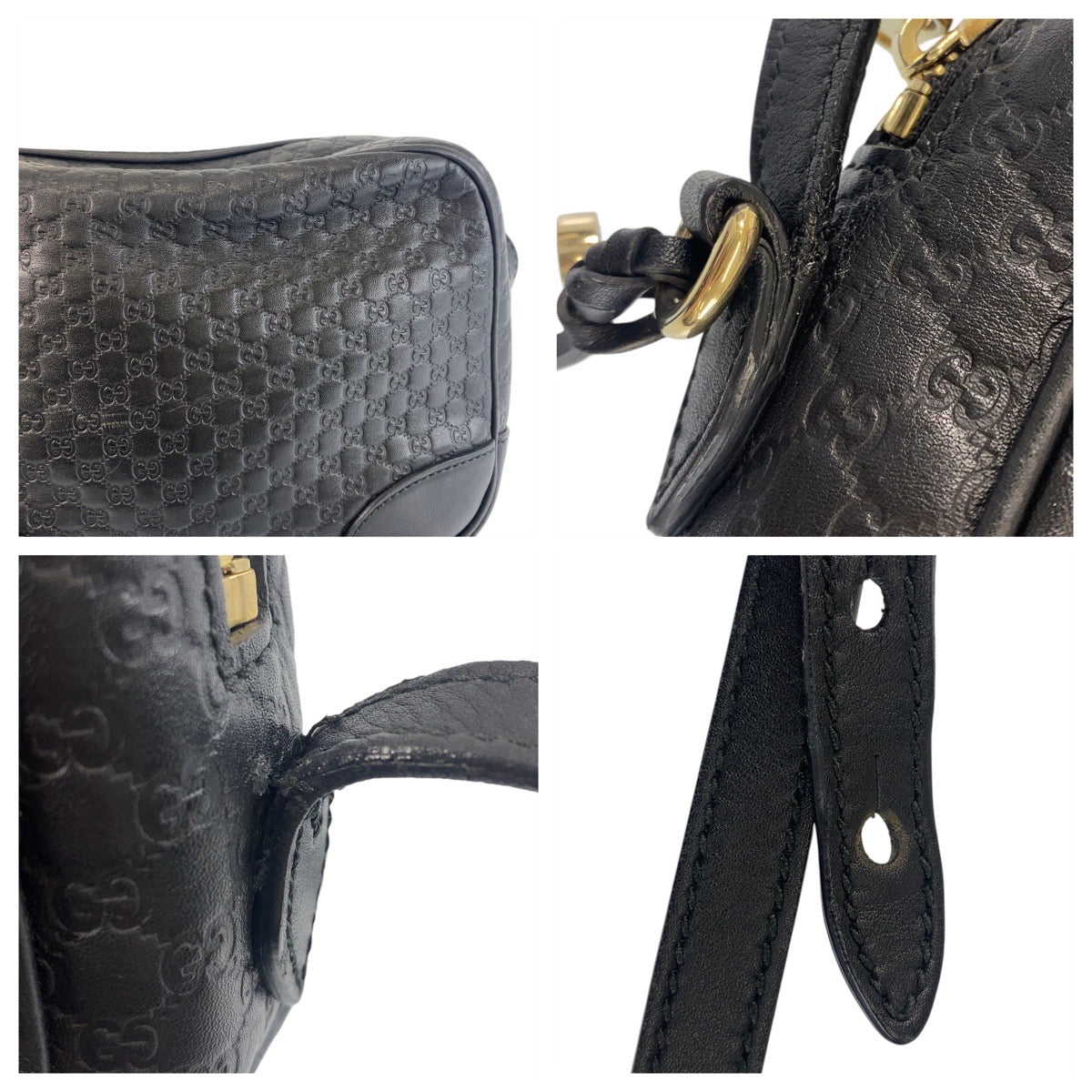 GUCCI Shoulder Bag 449418 leather Black GoldMetal Micro Guccissima Interlocking