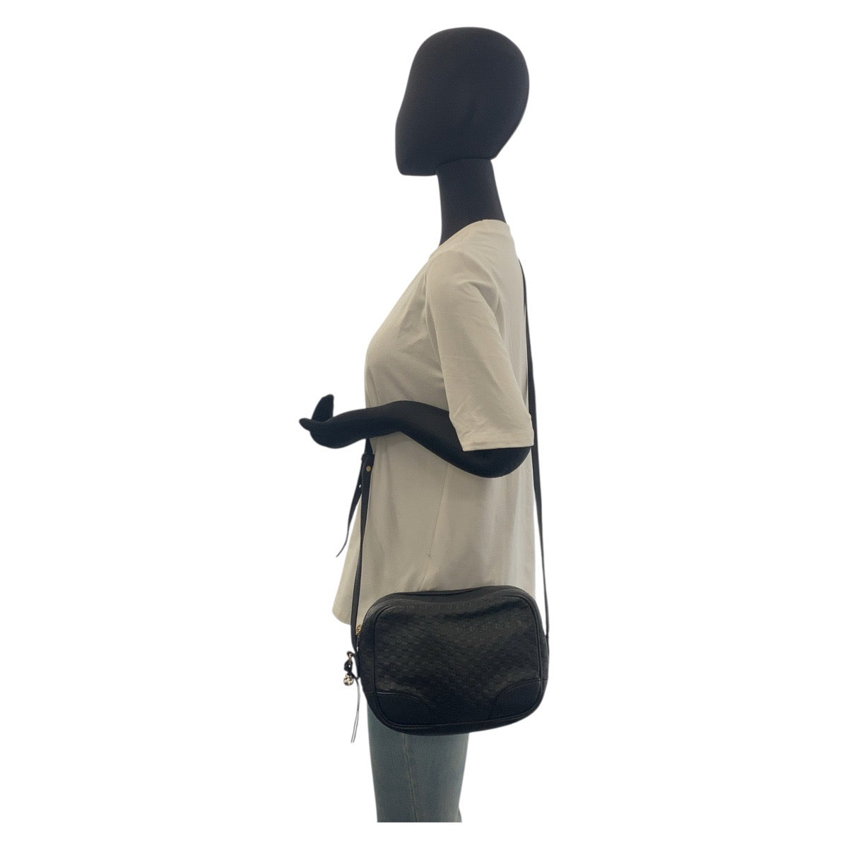 GUCCI Shoulder Bag 449418 leather Black GoldMetal Micro Guccissima Interlocking