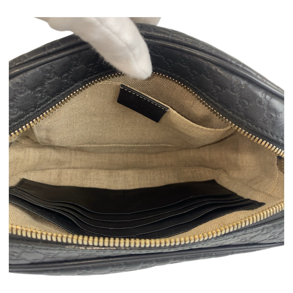 GUCCI Shoulder Bag 449418 leather Black GoldMetal Micro Guccissima Interlocking