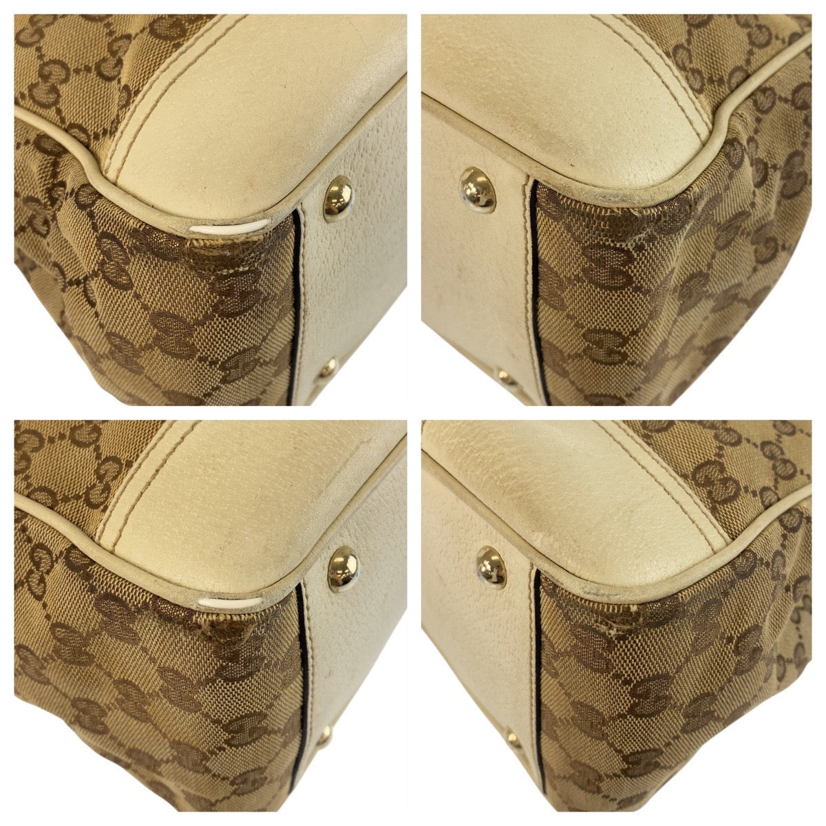 GUCCI Tote Bag 177052 GG canvas Beige Ivory Gold Metal Prince Shelley Line