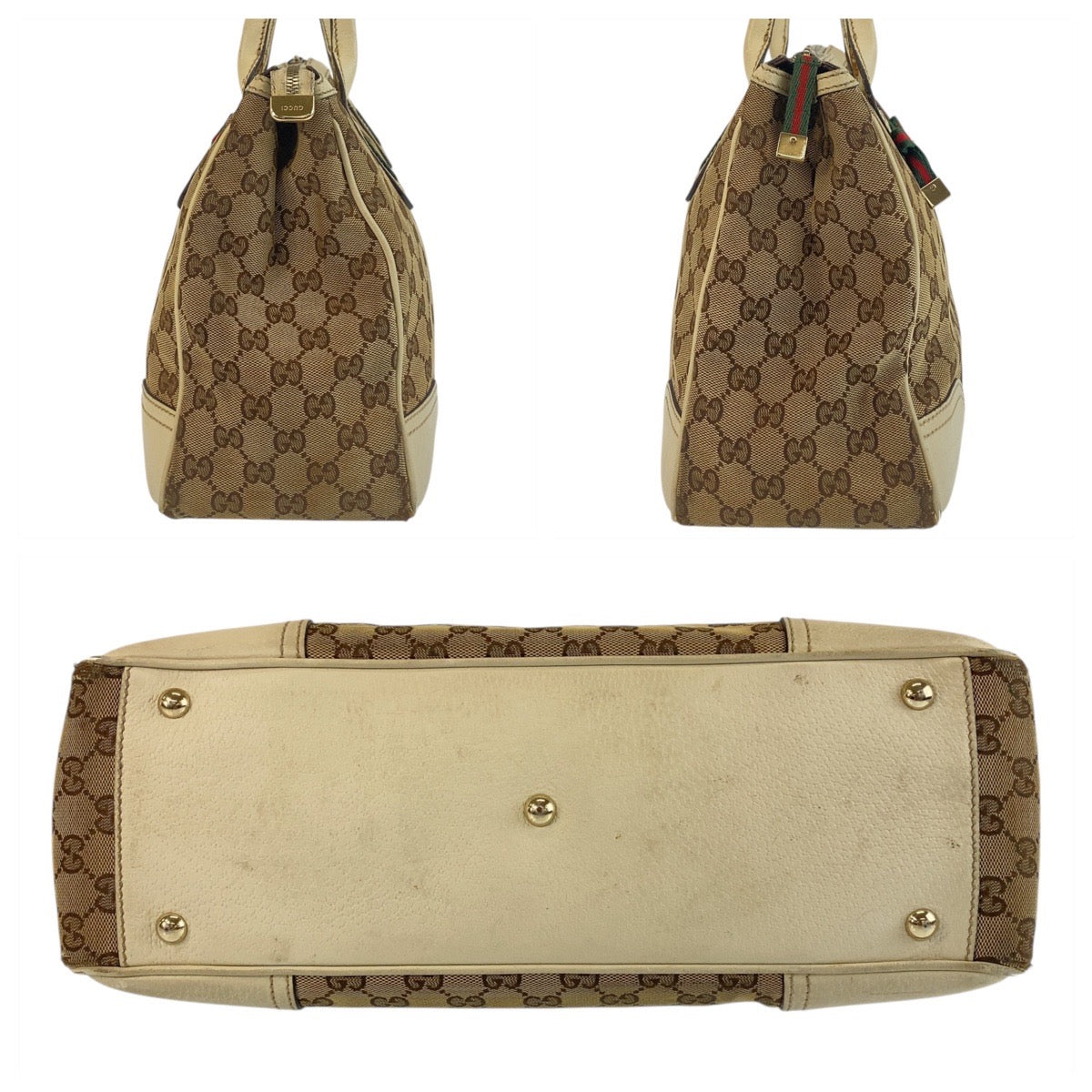 GUCCI Tote Bag 177052 GG canvas Beige Ivory Gold Metal Prince Shelley Line