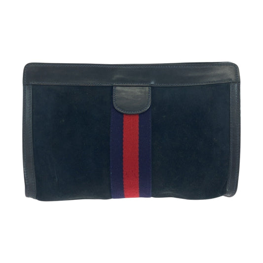 GUCCI Clutch bag Suede Navy Red Blue Old Gucci Shelly Line