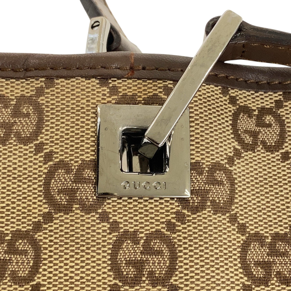 GUCCI Tote Bag 31244 GG canvas Beige Brown SilverMetal
