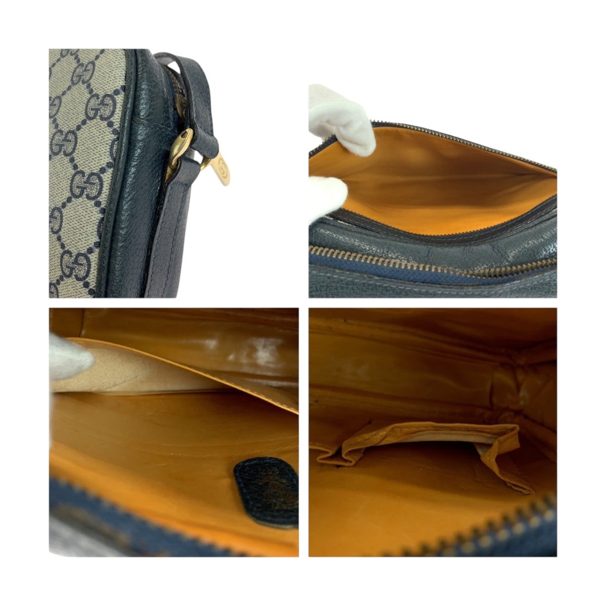 GUCCI Shoulder Bag 001 067 1282 0 GG Supreme Canvas Gray Navy Gold Metal