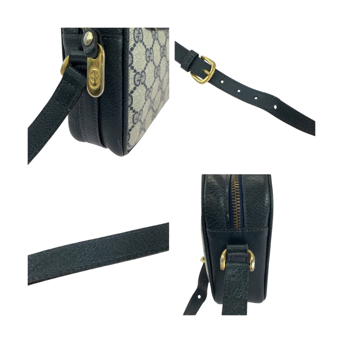 GUCCI Shoulder Bag 001 067 1282 0 GG Supreme Canvas Gray Navy Gold Metal