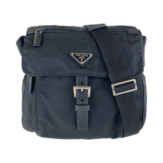 PRADA Shoulder Bag Nylon Black SilverMetal Test Triangle With logo