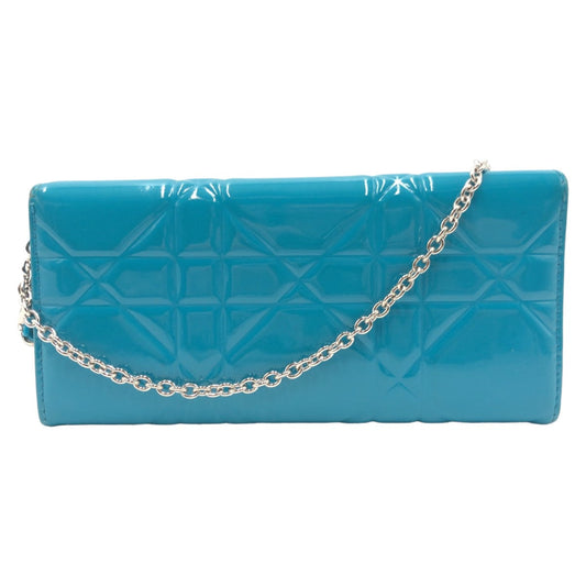 Dior Long Wallet Purse enamel Blue Silver Metal Canage Logo charm