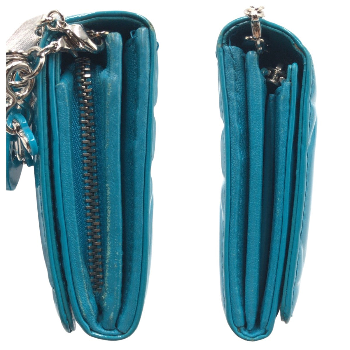 Dior Long Wallet Purse enamel Blue Silver Metal Canage Logo charm