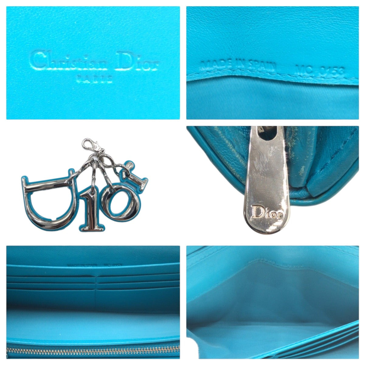 Dior Long Wallet Purse enamel Blue Silver Metal Canage Logo charm