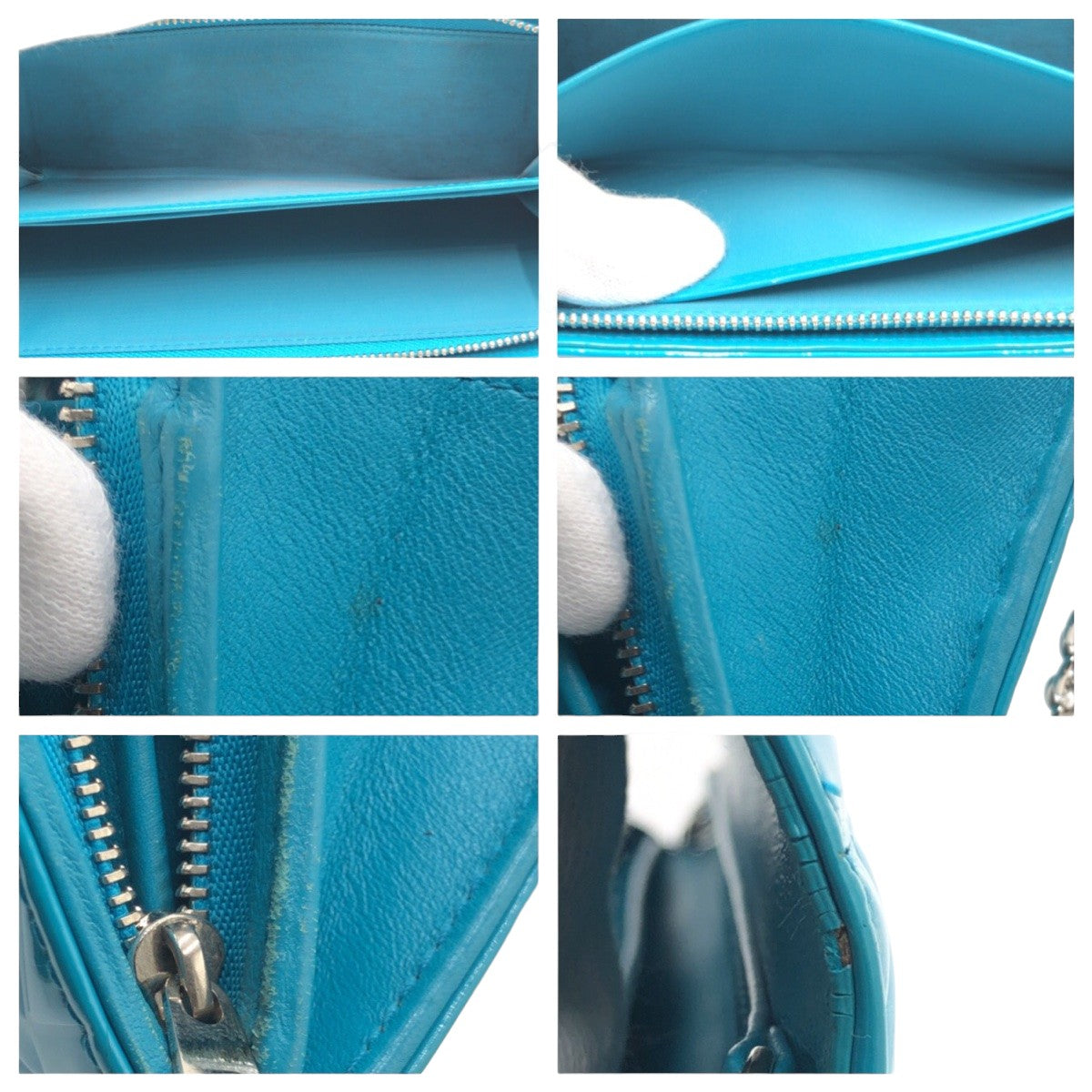 Dior Long Wallet Purse enamel Blue Silver Metal Canage Logo charm