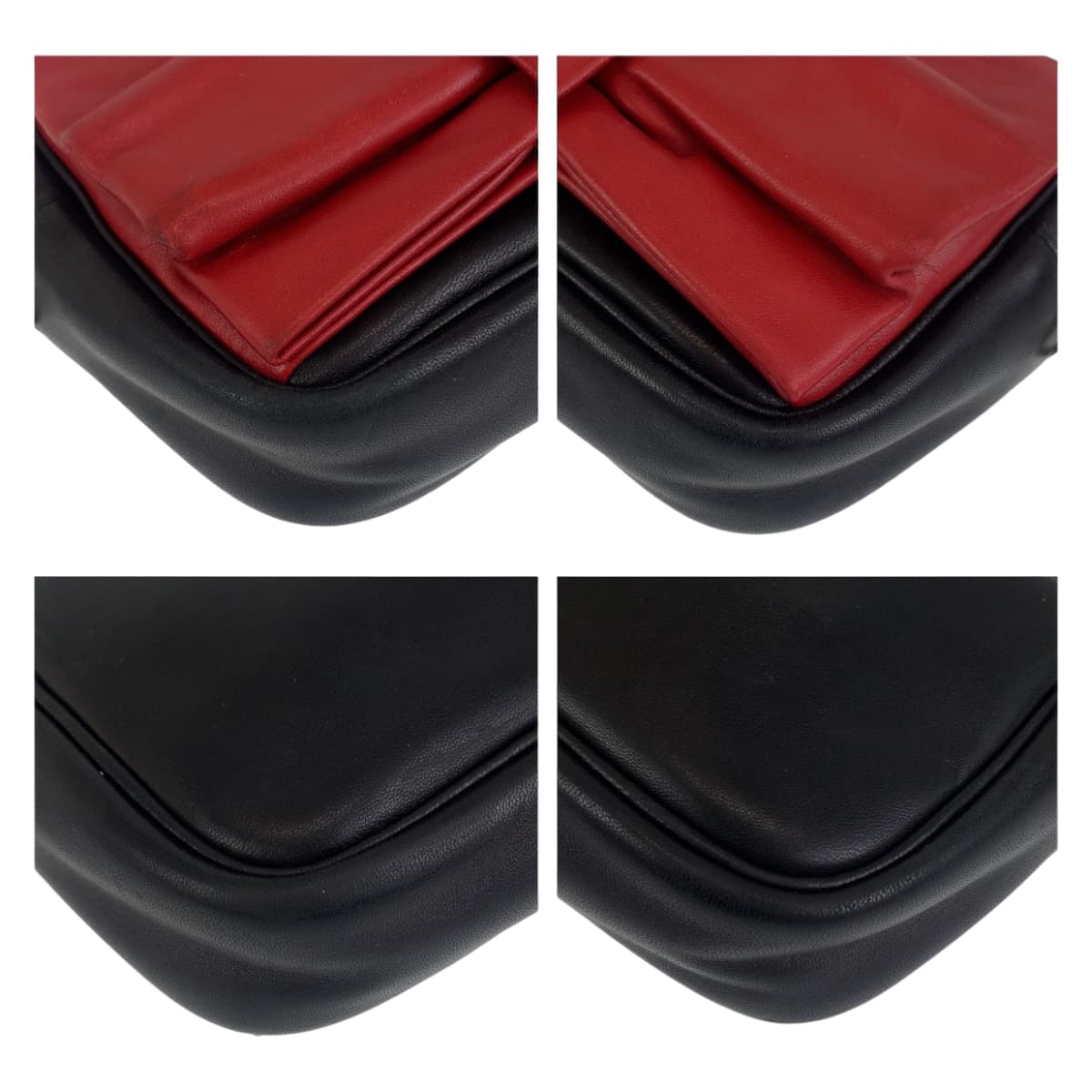 PRADA Shoulder Bag leather Black Red Gold Metal Ribbon motif