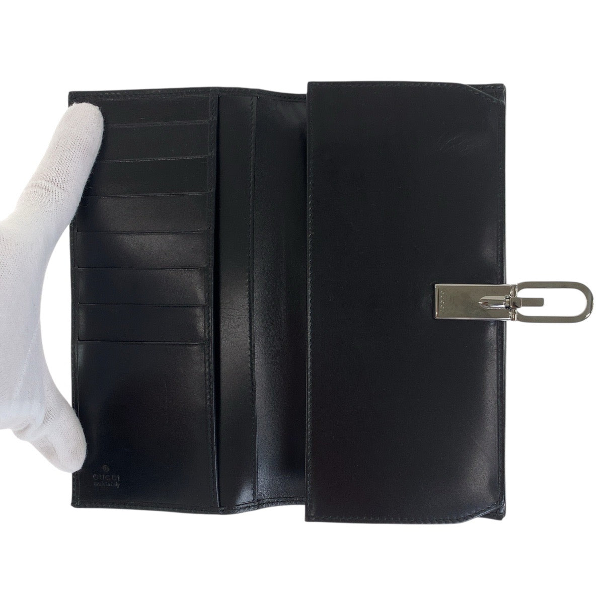 GUCCI Long Wallet Purse 035 2091 2167 leather Black SilverMetal