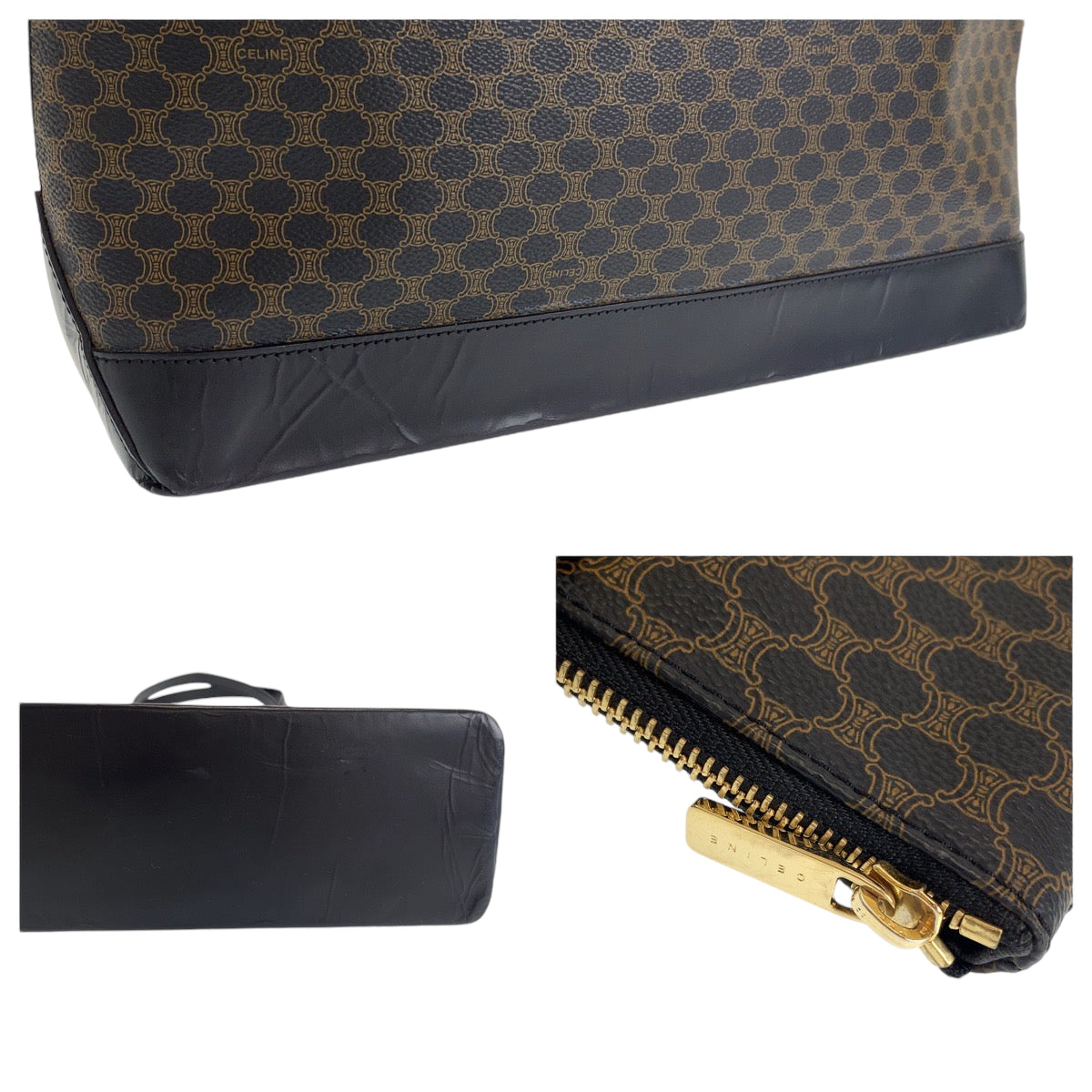 CELINE Tote Bag PVC Brown Gold Metal Macadam