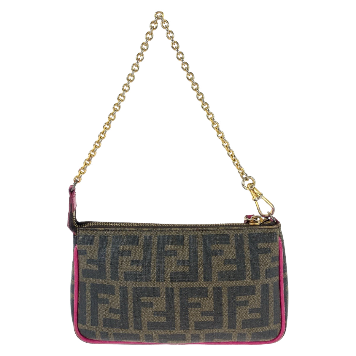 FENDI Handbag 8M0271 GRP leather Brown Pink Gold Metal Zucca Pattern