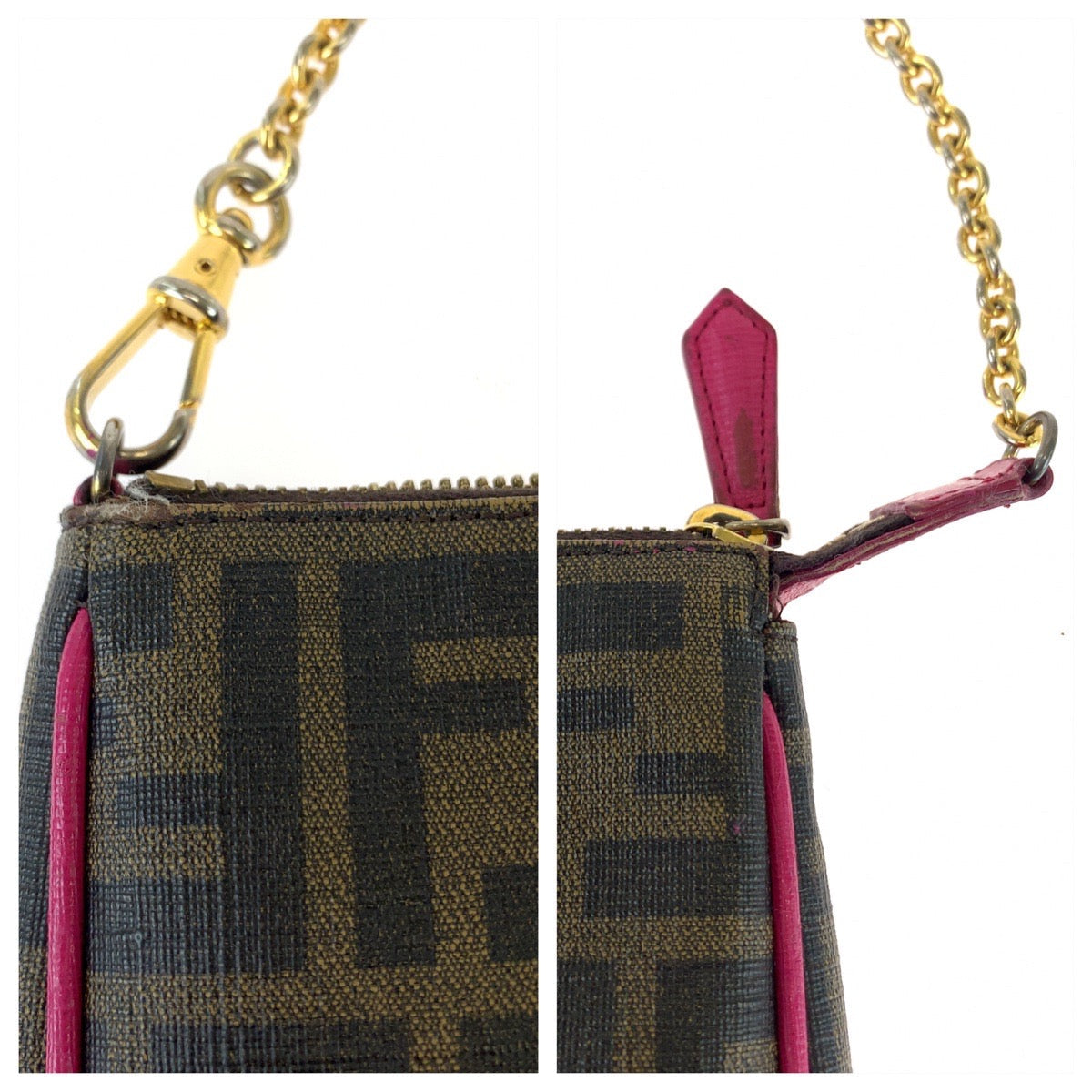 FENDI Handbag 8M0271 GRP leather Brown Pink Gold Metal Zucca Pattern