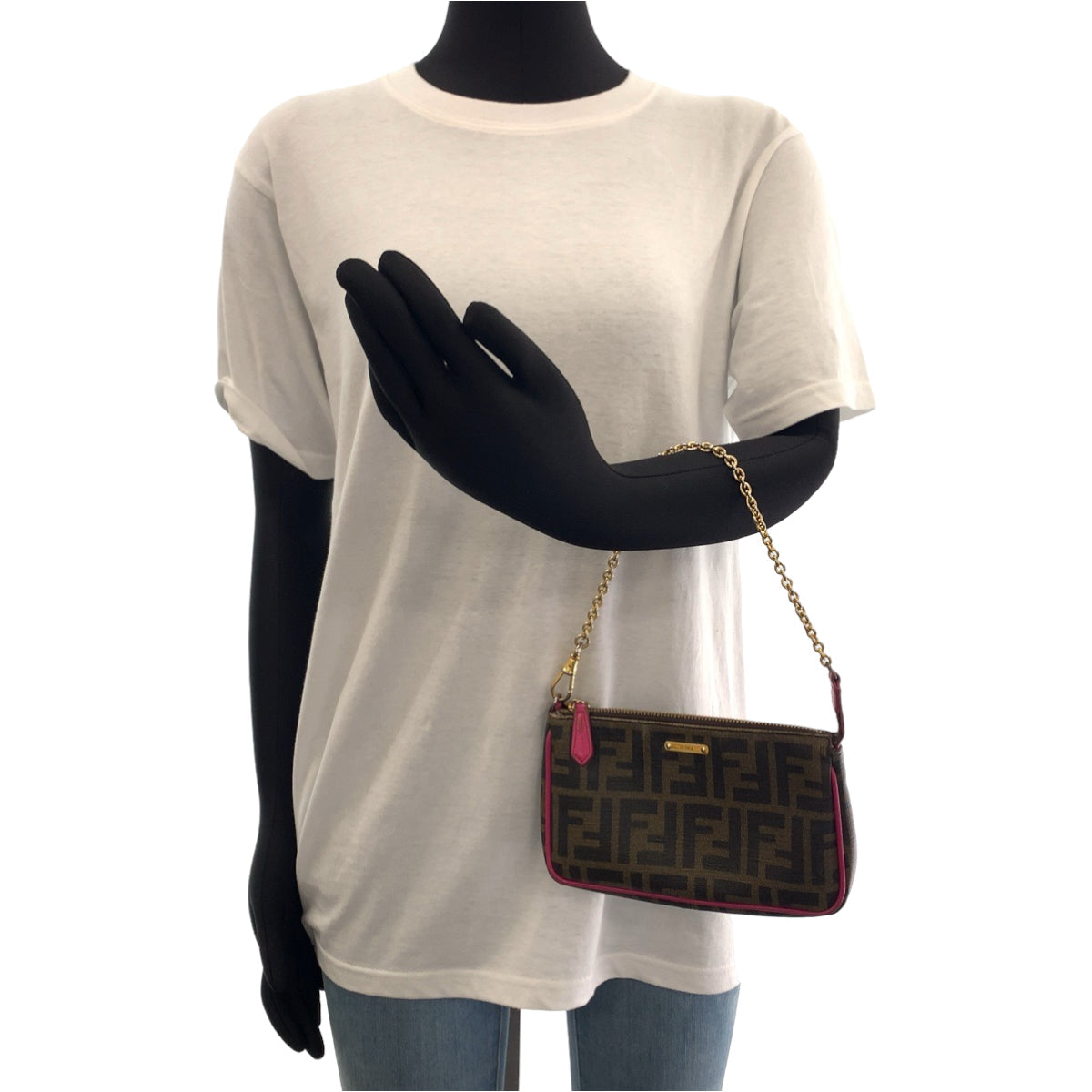FENDI Handbag 8M0271 GRP leather Brown Pink Gold Metal Zucca Pattern