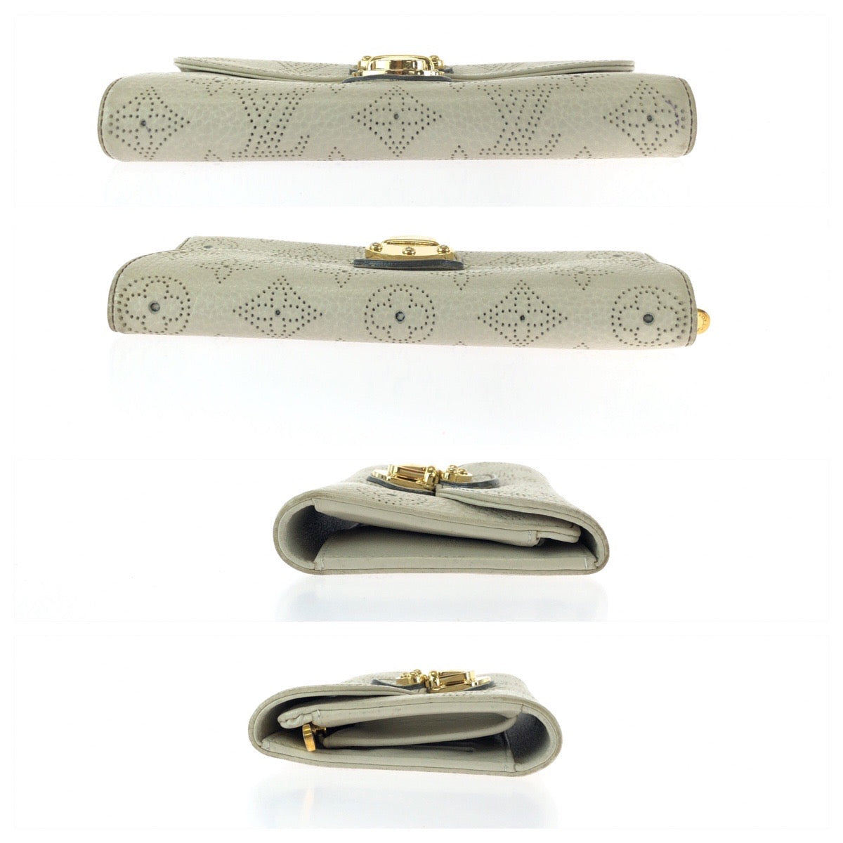 LOUIS VUITTON Long Wallet Purse M58132 leather Ivory Gold Metal Monogram Mahina Portefeuille Amelia