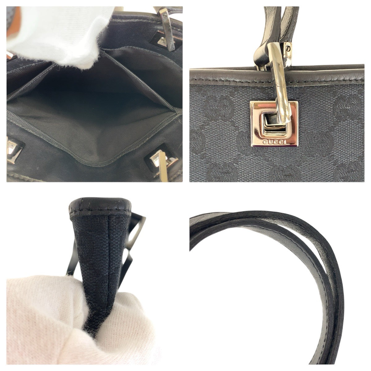 GUCCI Tote Bag 31243 GG canvas Black SilverMetal