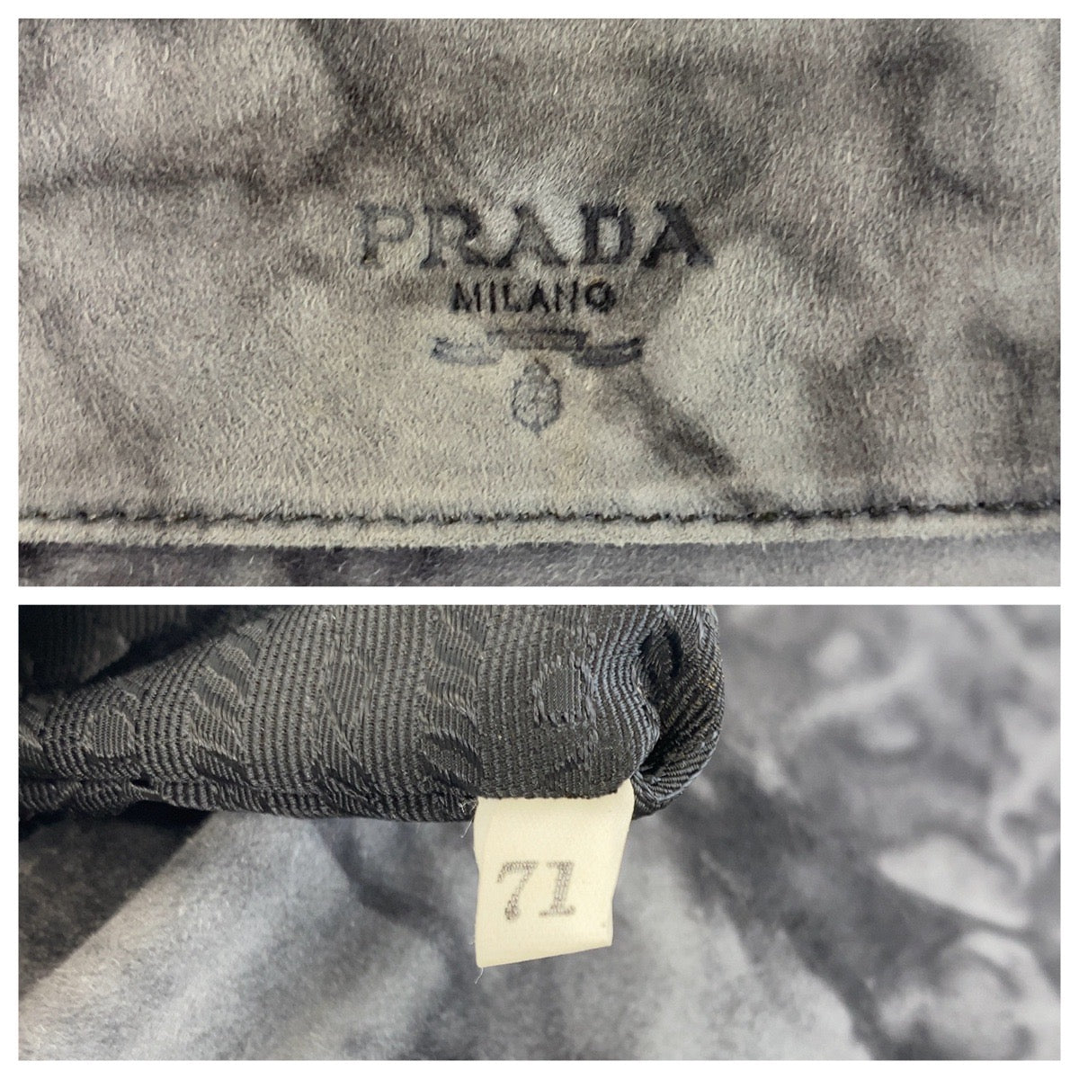PRADA Shoulder Bag Suede gray Plastic Chain