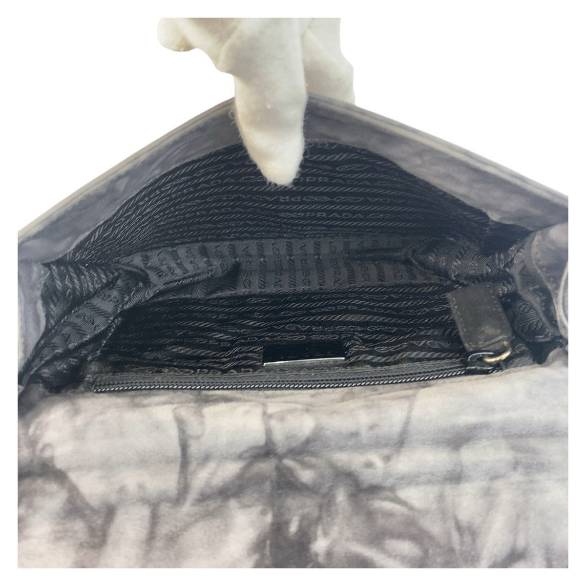 PRADA Shoulder Bag Suede gray Plastic Chain