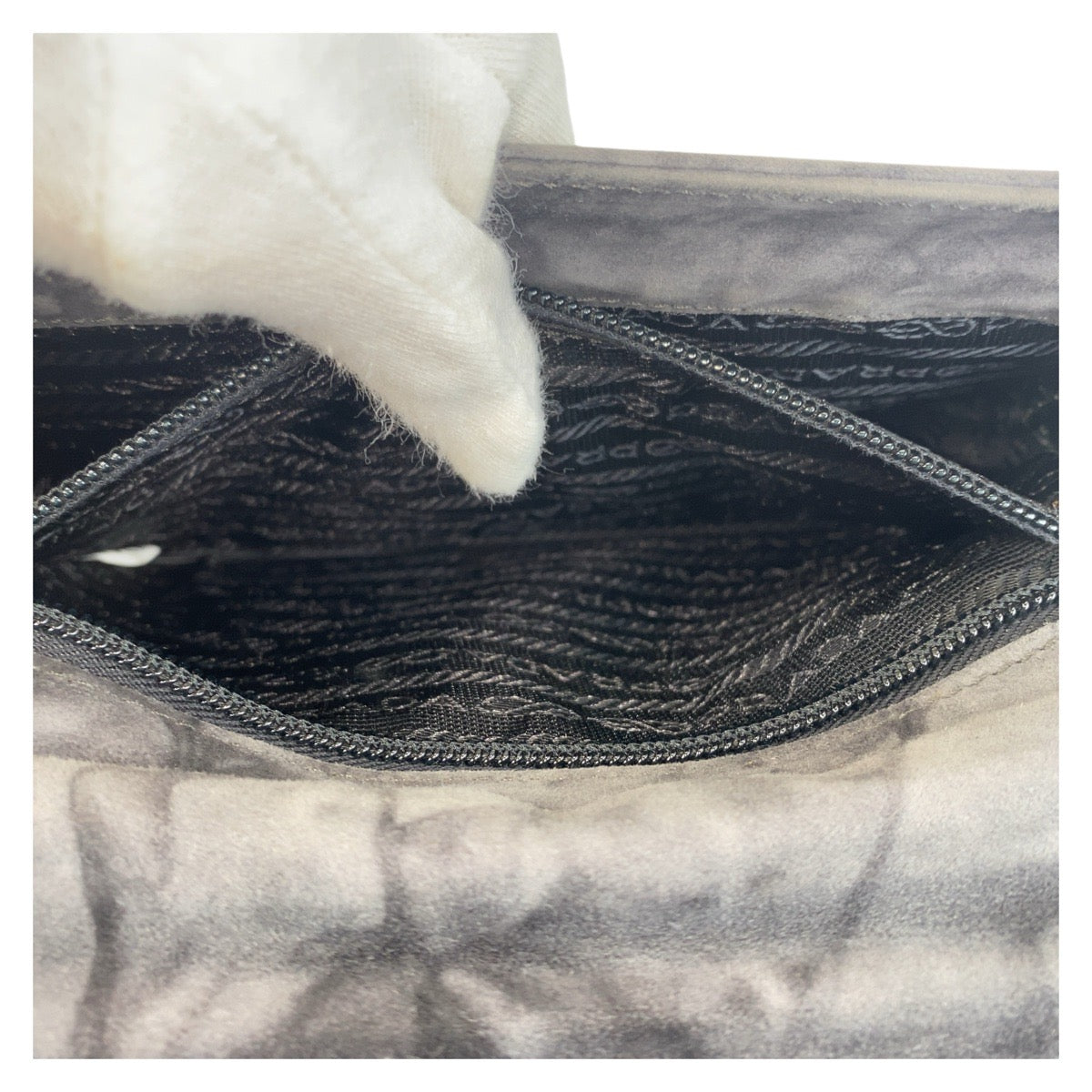 PRADA Shoulder Bag Suede gray Plastic Chain
