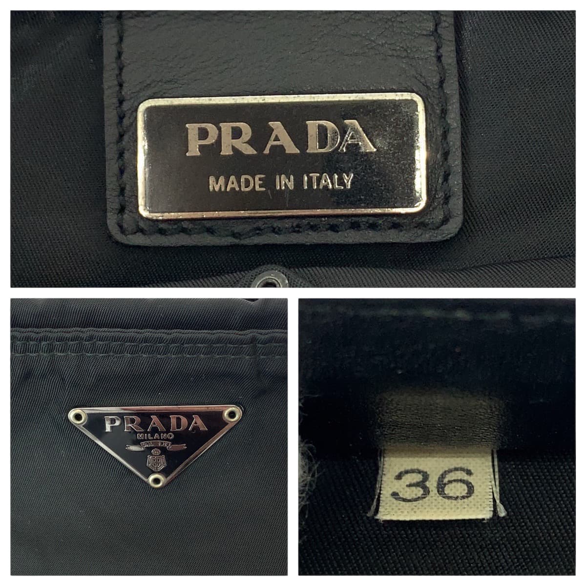 PRADA Shoulder Bag Nylon Black Silver Metal Test Triangle With logo