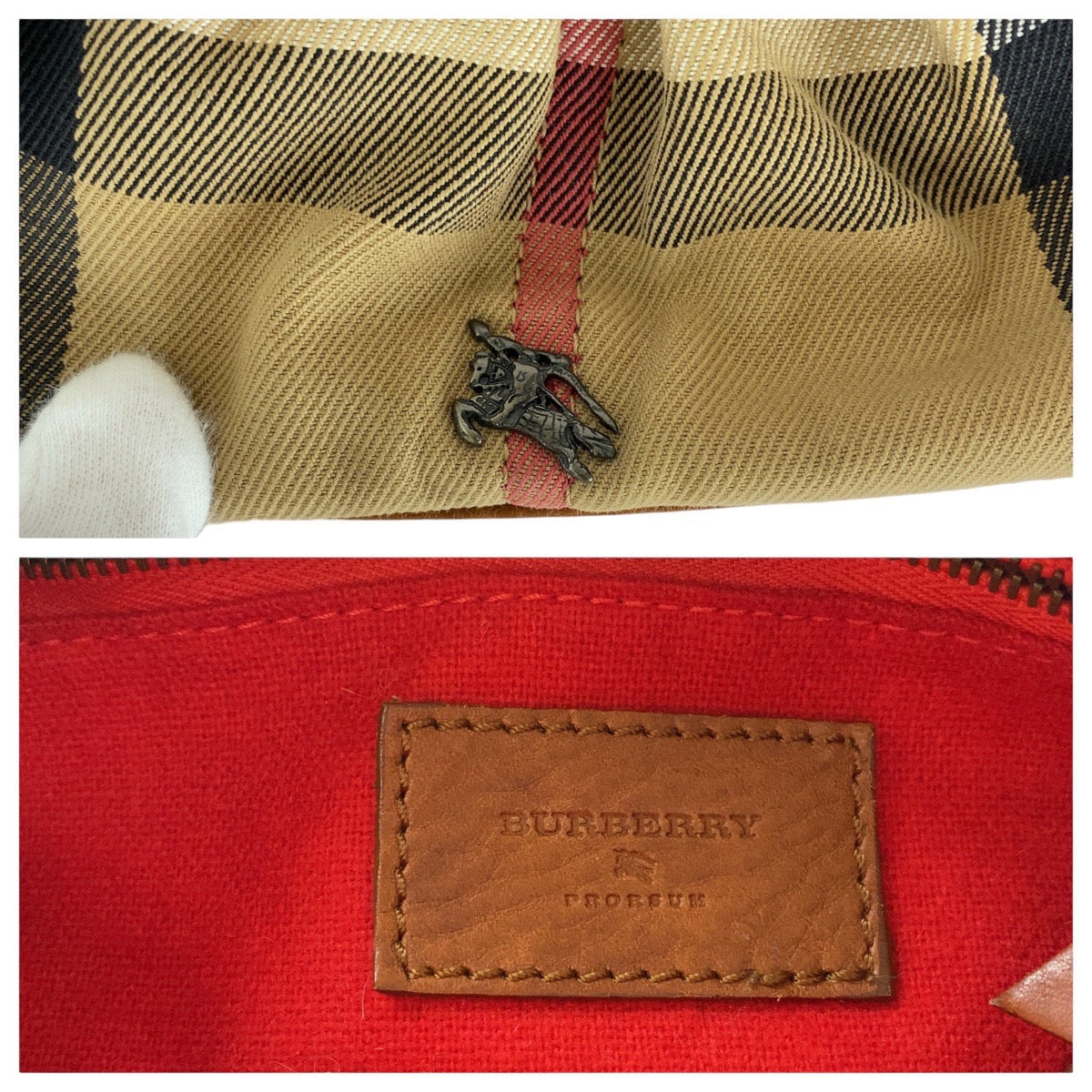 BURBERRY Shoulder Bag canvas Brown Beige Gunmetal Metal Prorsum Check Pattern
