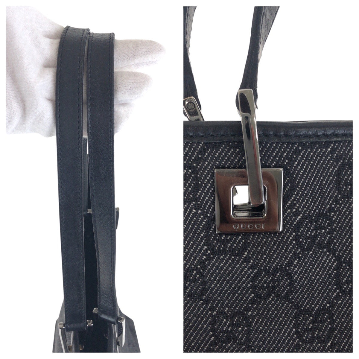 GUCCI Tote Bag 31243 GG canvas Black SilverMetal