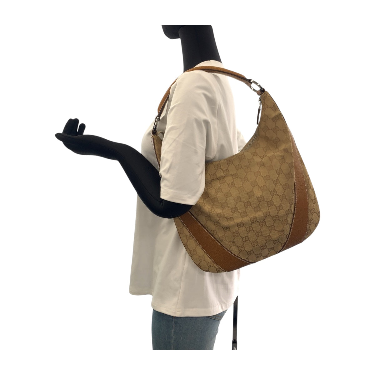 GUCCI Shoulder Bag 124357 GG canvas Beige Camel SilverMetal