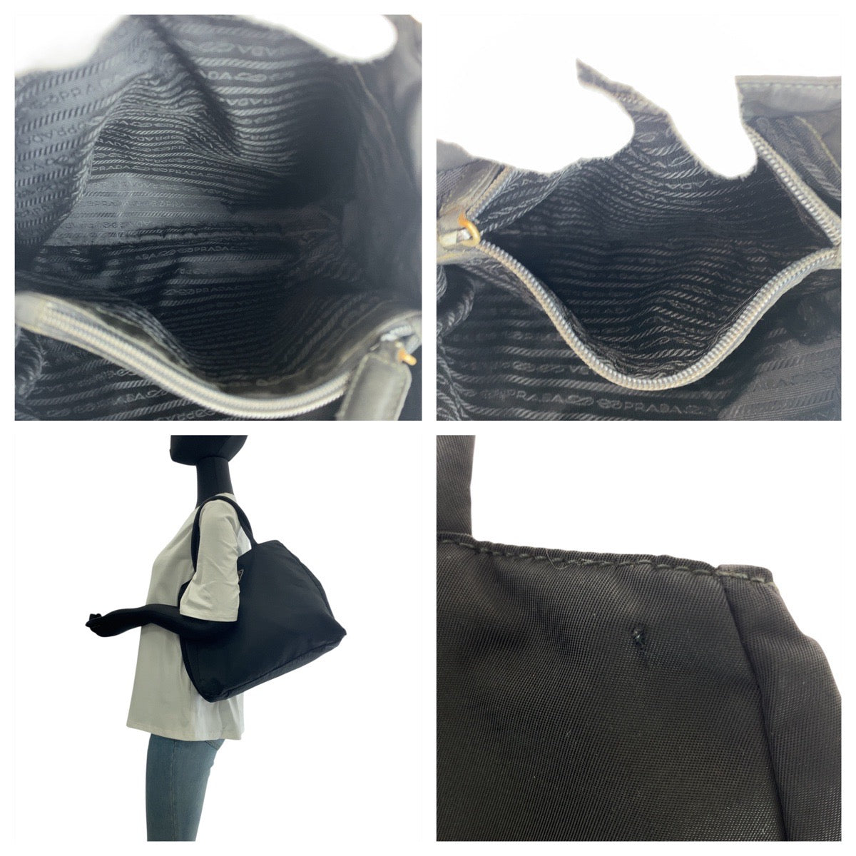 PRADA Tote Bag Nylon Black SilverMetal Test Triangle With logo