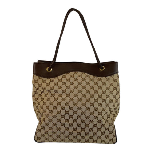 GUCCI Tote Bag 109141 GG canvas Beige Brown Gold Metal