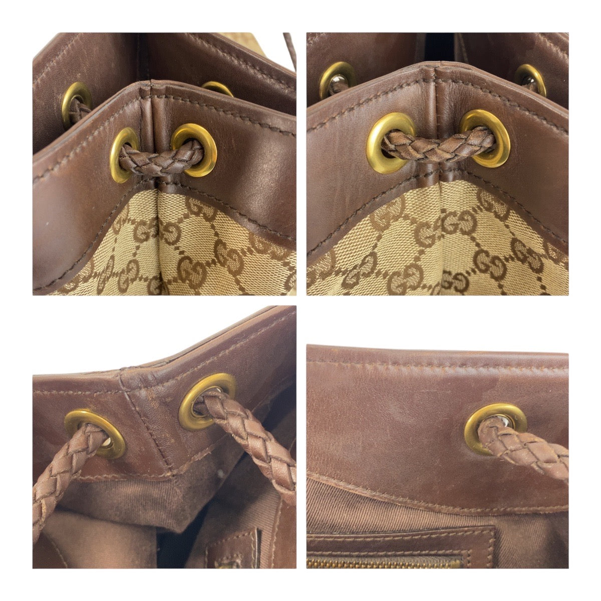 GUCCI Tote Bag 109141 GG canvas Beige Brown Gold Metal
