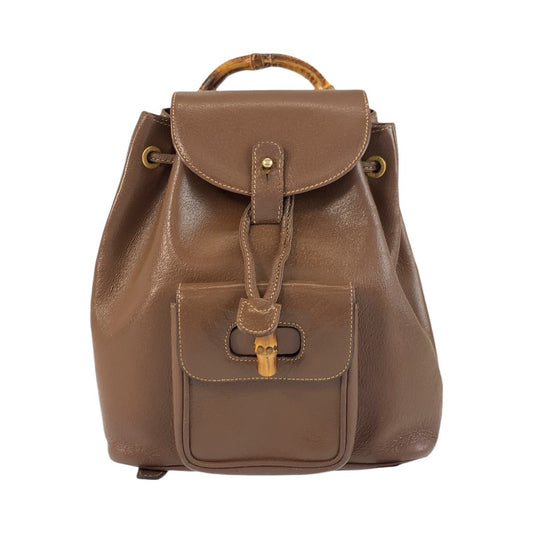 GUCCI Backpack 003 2034 0030 leather Brown Gold Metal Bamboo