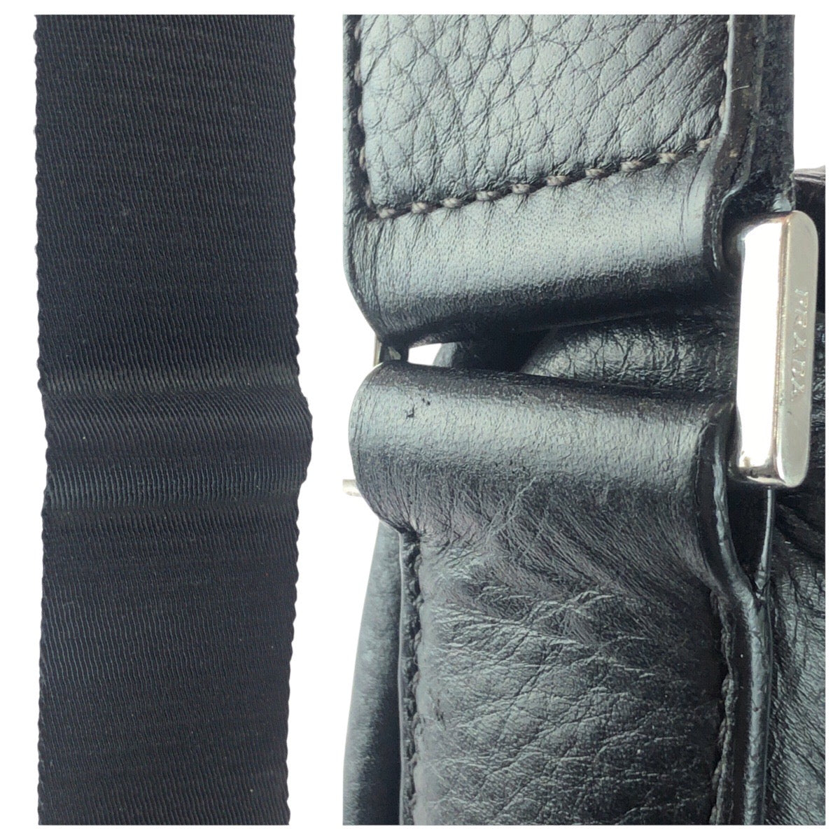 PRADA Shoulder Bag PVC Black Silver Metal Vittero Triangle With logo