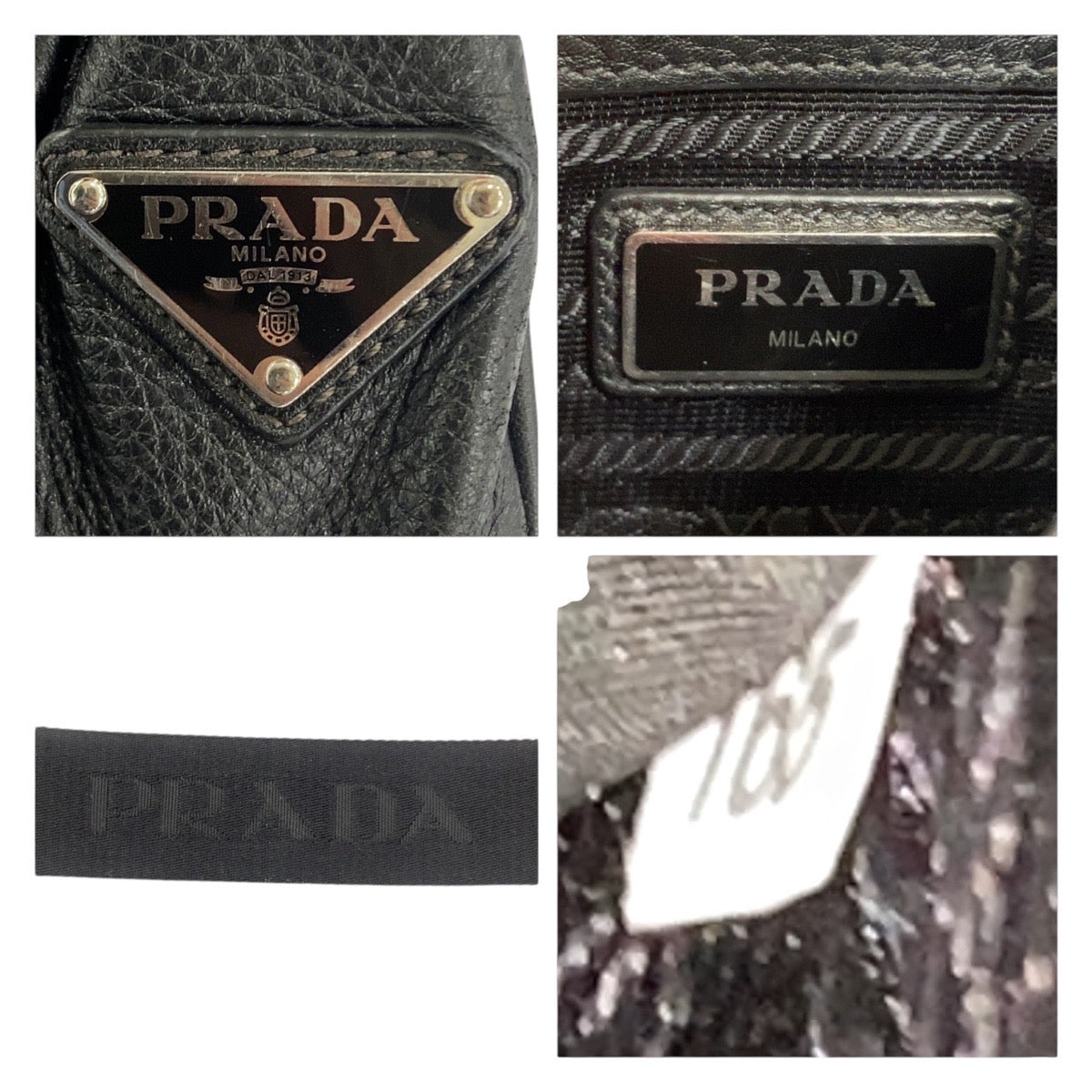 PRADA Shoulder Bag PVC Black Silver Metal Vittero Triangle With logo