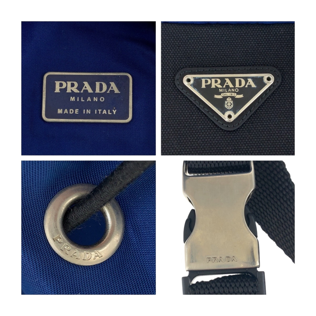 PRADA Backpack Nylon Blue Silver Metal Test Triangle With logo