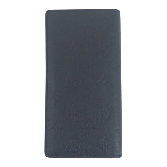 LOUIS VUITTON Long Wallet Purse leather Black black monogram shadow Portefeuille Braza