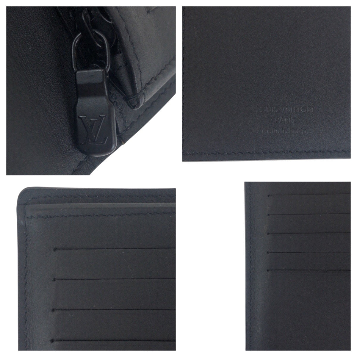 LOUIS VUITTON Long Wallet Purse leather Black black monogram shadow Portefeuille Braza