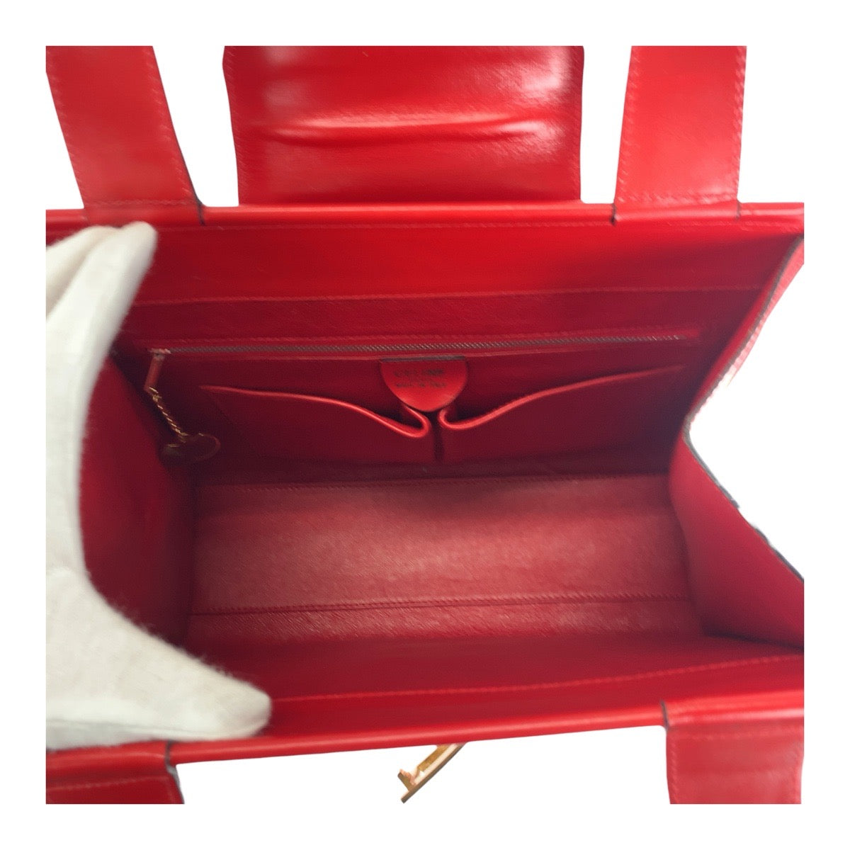 CELINE Handbag 7/02 leather Red Gold Metal Horse Carriage