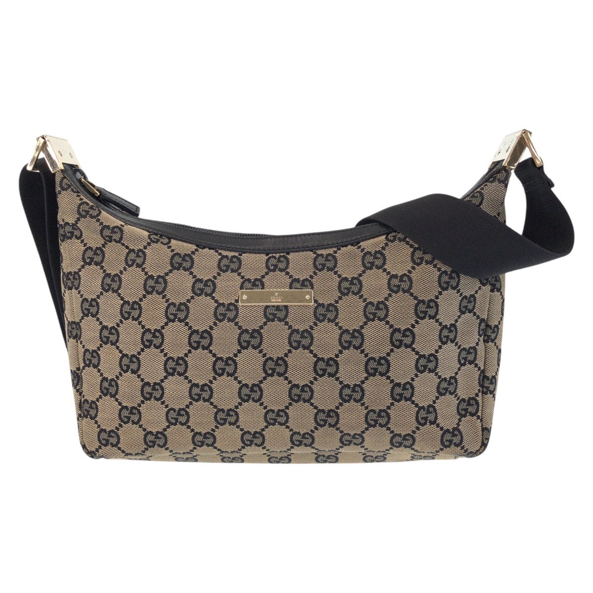 GUCCI Shoulder Bag 019 0433 GG canvas Beige Black Gold Metal