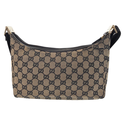 GUCCI Shoulder Bag 019 0433 GG canvas Beige Black Gold Metal