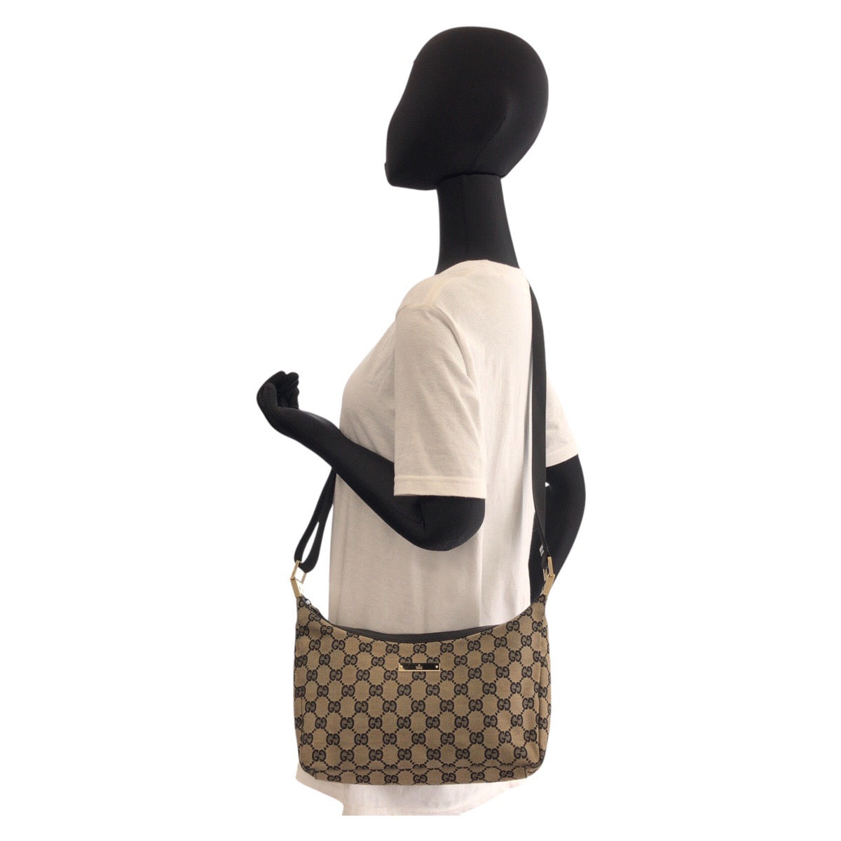 GUCCI Shoulder Bag 019 0433 GG canvas Beige Black Gold Metal