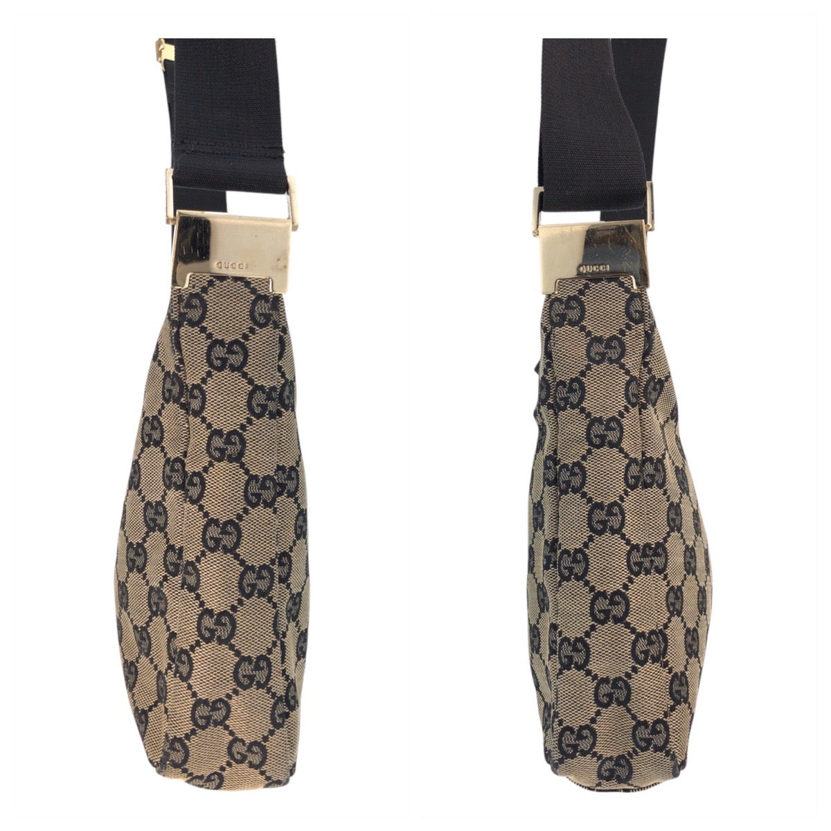 GUCCI Shoulder Bag 019 0433 GG canvas Beige Black Gold Metal