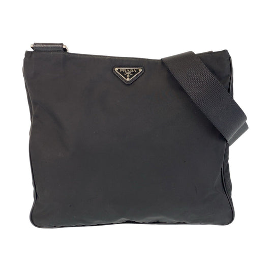 PRADA Shoulder Bag Nylon Black SilverMetal Test Triangle With logo