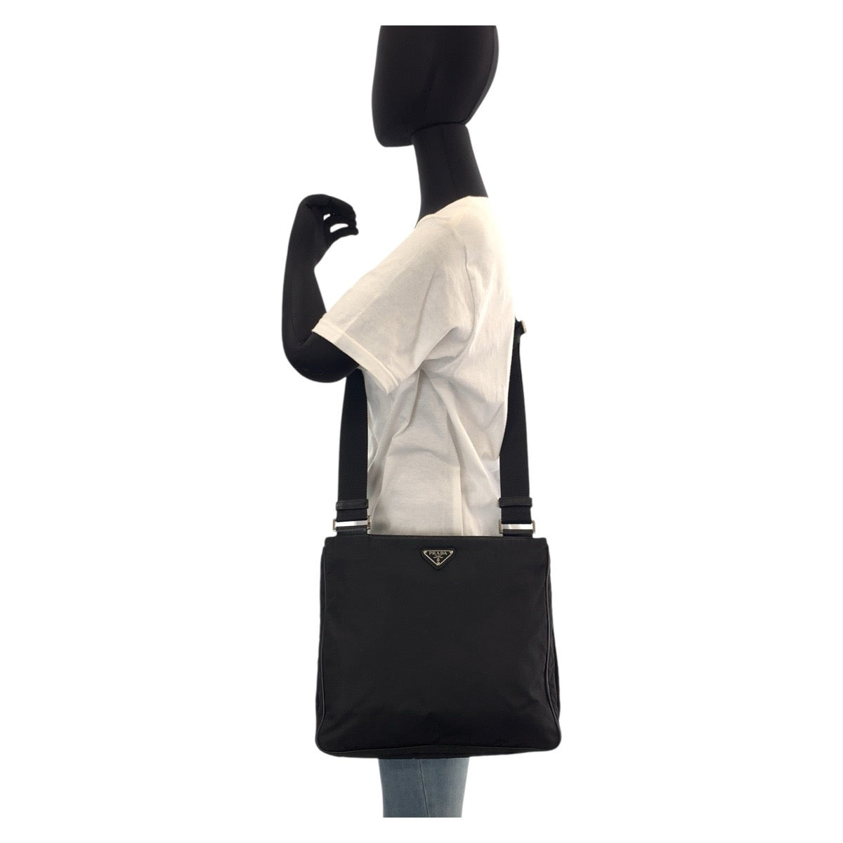 PRADA Shoulder Bag Nylon Black SilverMetal Test Triangle With logo