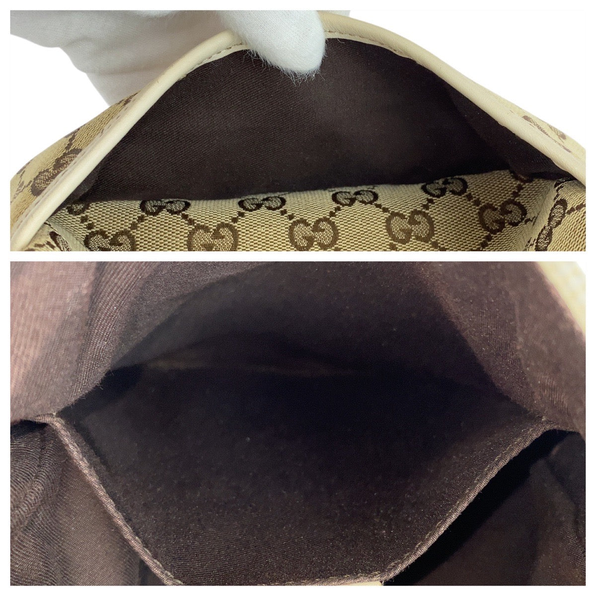 GUCCI Shoulder Bag 147671 GG canvas Brown Ivory Silver Metal