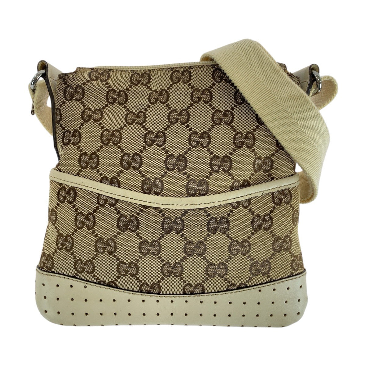 GUCCI Shoulder Bag 147671 GG canvas Brown Ivory Silver Metal